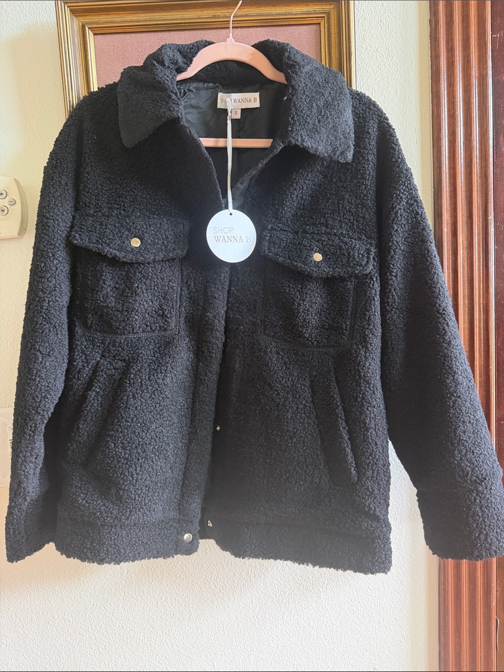 Wanna B Black Oversized Teddy Sherpa Utility Jacket